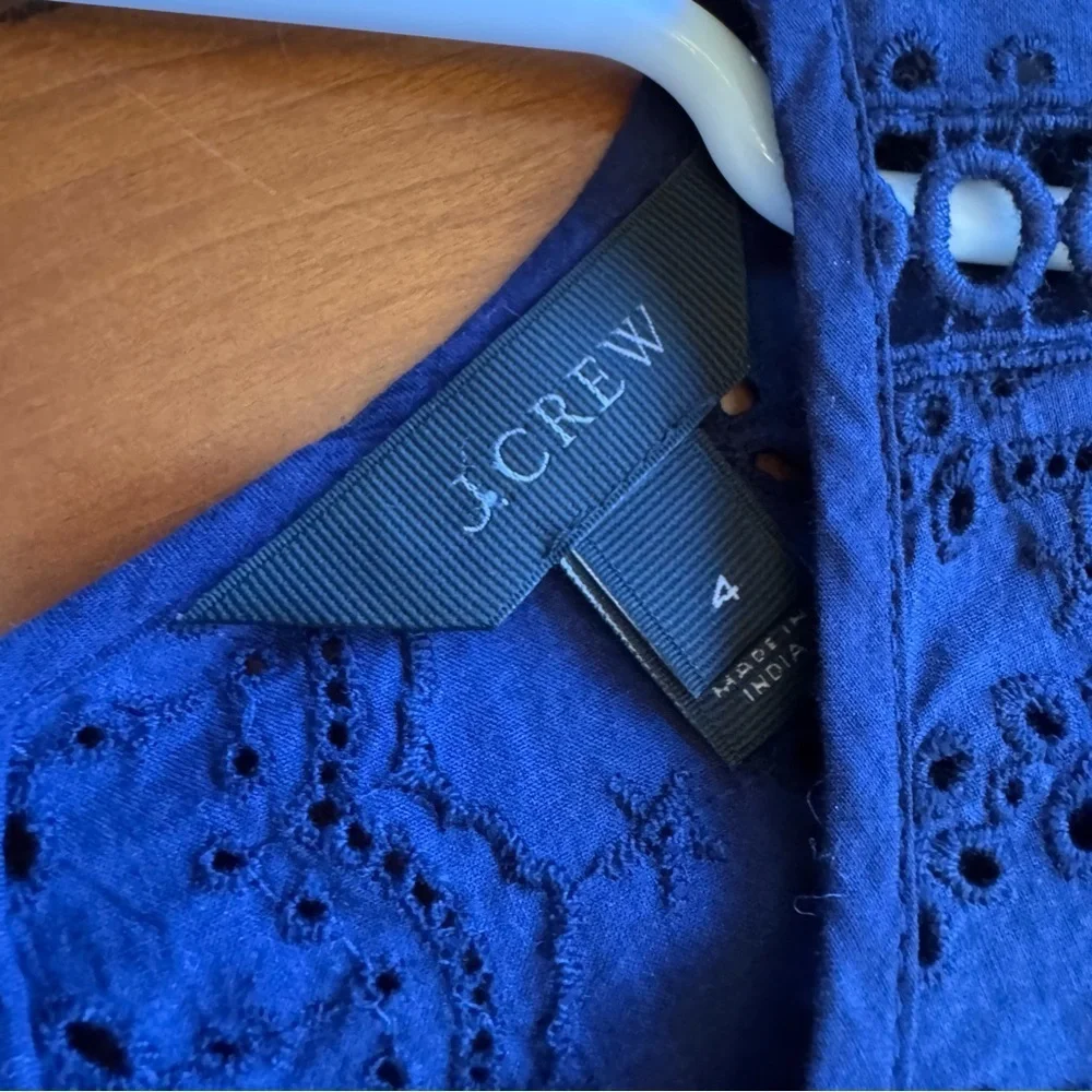 J.Crew navy blue eyelet long-sleeve flutter hem dress 100% cotton